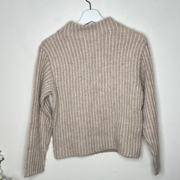 VINCE Ribbed Funnel Neck Sweater Alpaca Merino Wool Tan Natural {RR48} - Picture 3 of 6